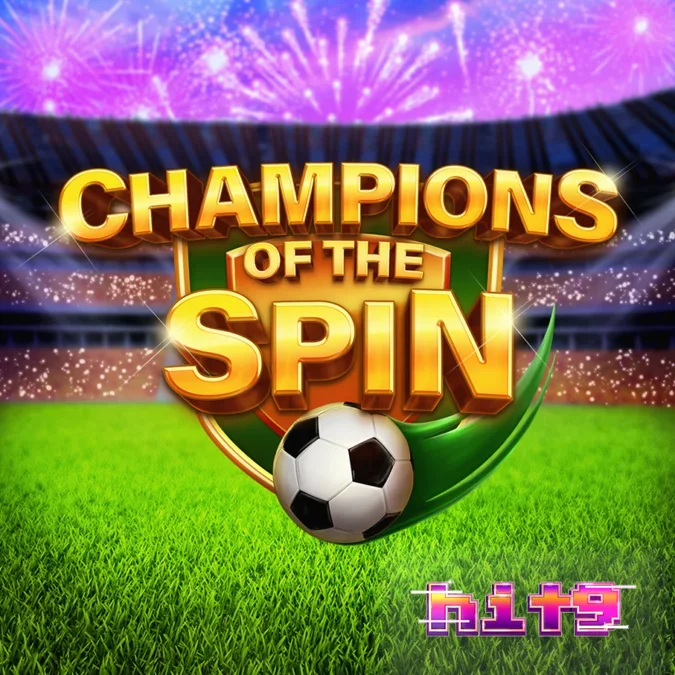 Tampilan visual slot Champions of the Spin dengan tema stadion sepak bola.